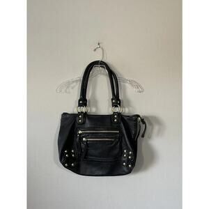 Linea Pelle Black Leather Front Zippers Luxury Gold Hardware Purse Bag READ